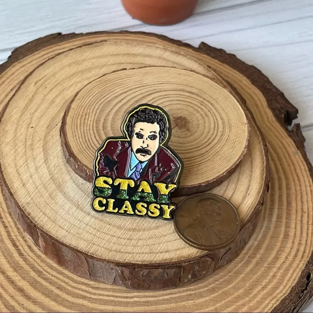 Stay Classy Ron Burgundy Enamel Pin/ Brooch Lapel